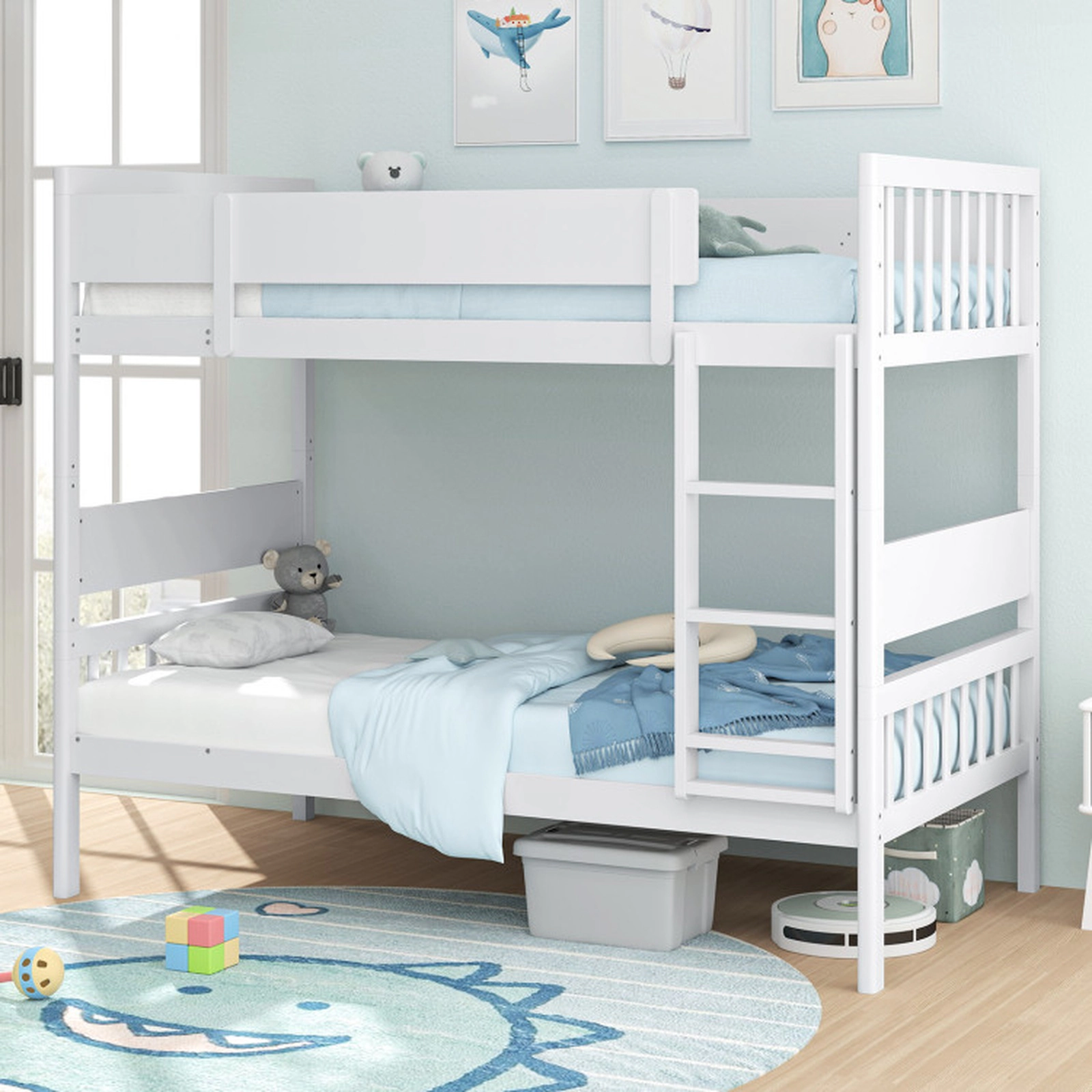 SUGIFT Convertible Twin-Over-Twin Bunk Bed with Ladder and Full-Length Guardrails 240-Lb Capacity White