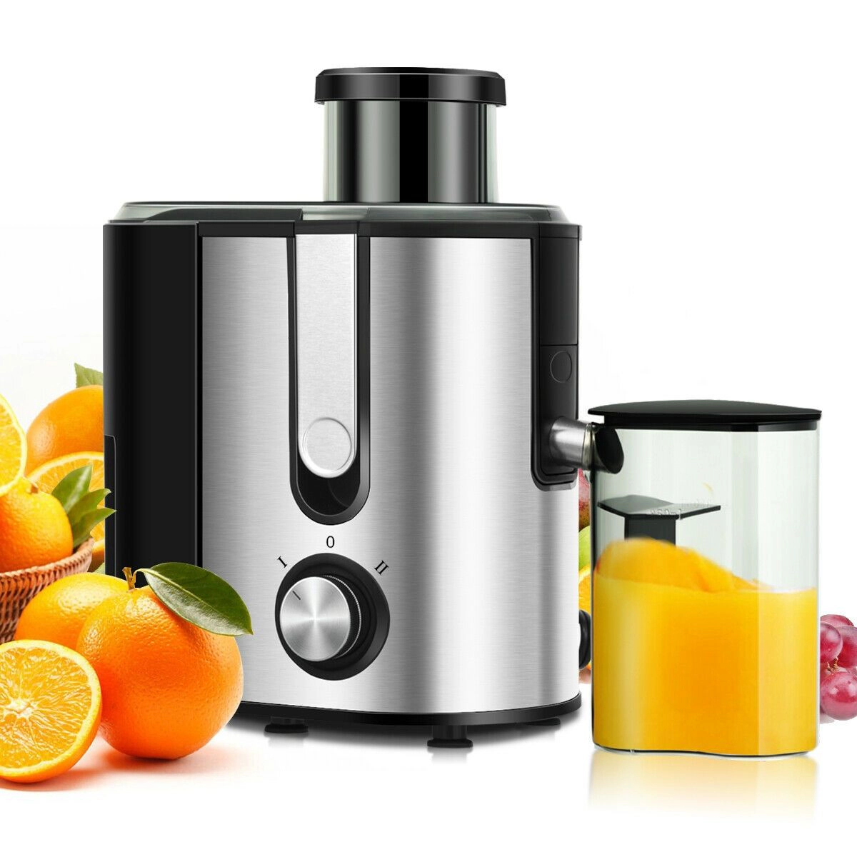 SlickBlue Silver Black Centrifugal Juicer Machine, 400W, 2-Speed, Safety Lock, Anti-Drip