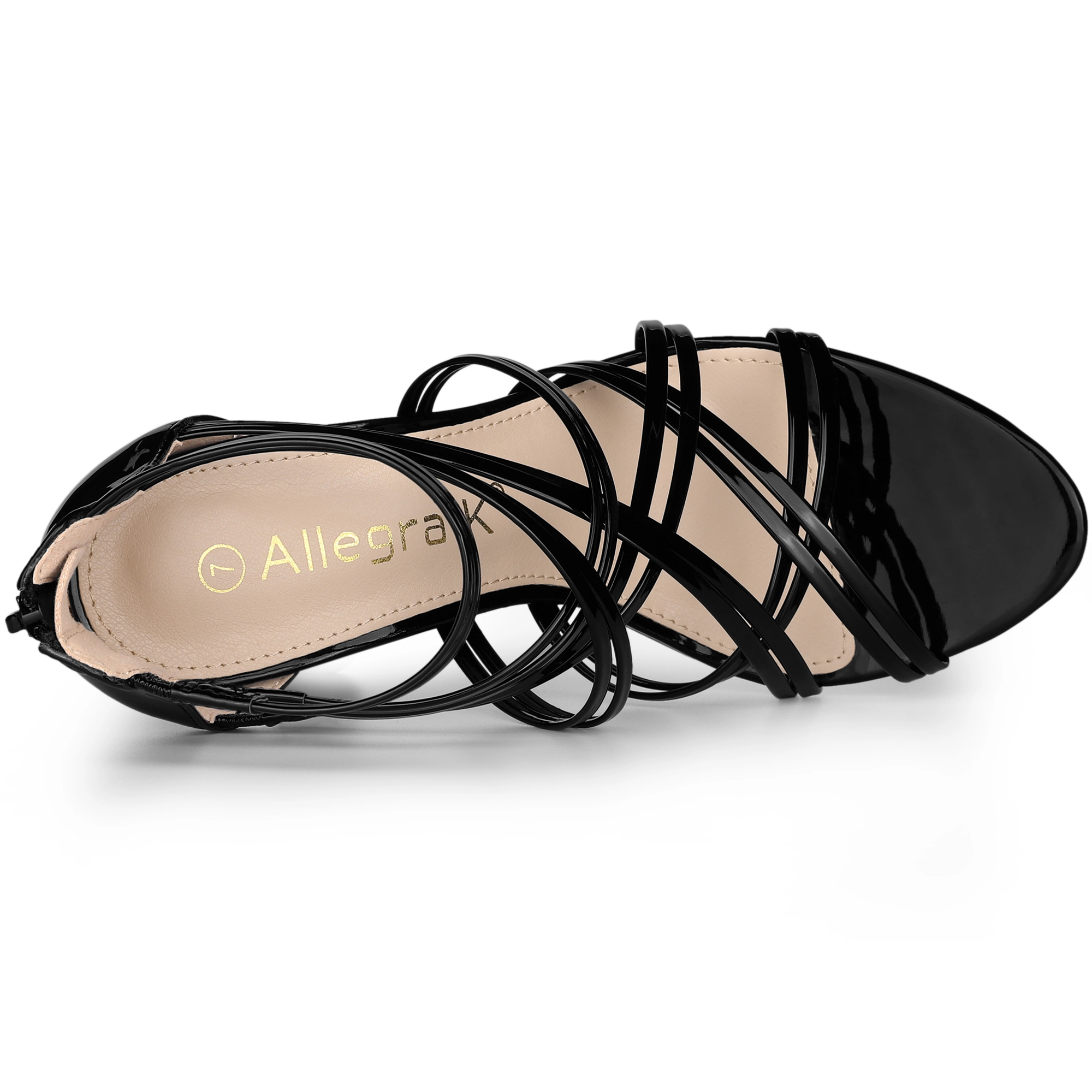 BLISSFUL STEP Women's PU Rubber Open Toe Strappy Stiletto Heel Lace Up Sandals