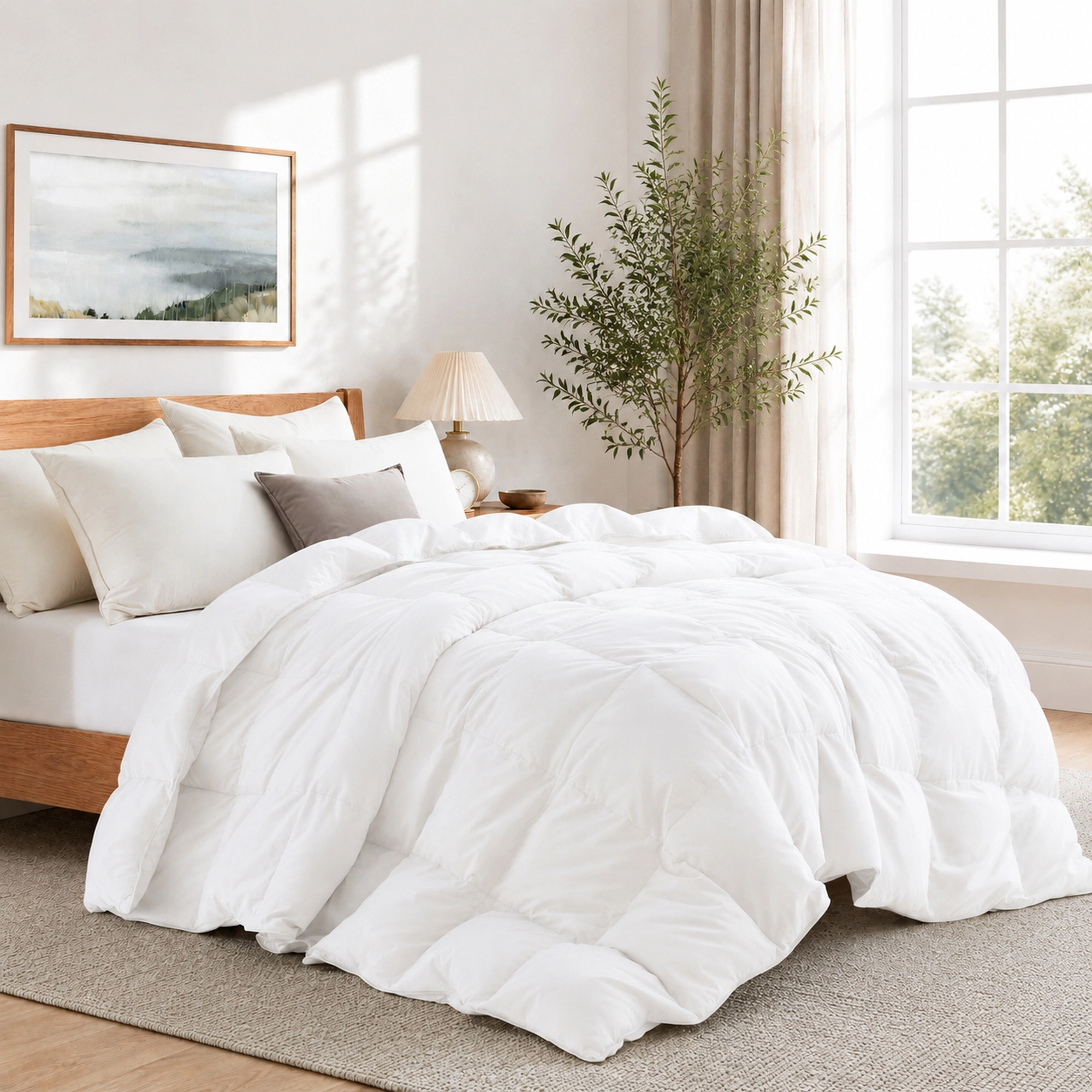Unikome Premium Goose Feather Down Fiber Comforter -Luxury Hotel Collection All Seasons Warmth