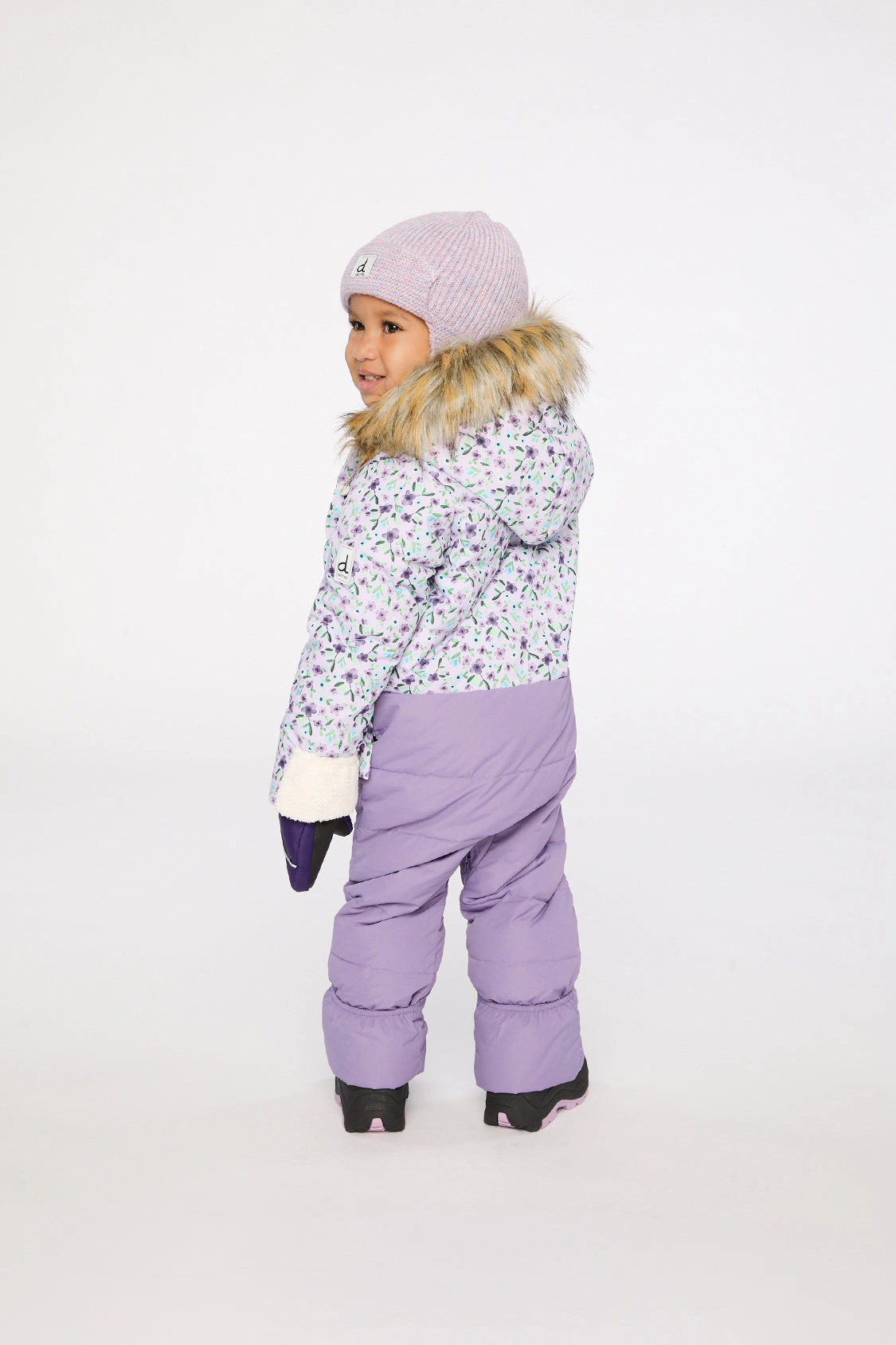 Deux par Girls Snug Mini Flower Print One Piece Snowsuit Adapted for Car Seats with Faux Fur-Trimmed Hood