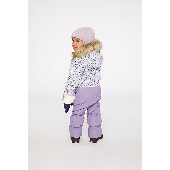 Deux par Deux Girls Snug Mini Flower Print One Piece Snowsuit Adapted for Car Seats with Faux Fur-Trimmed Hood