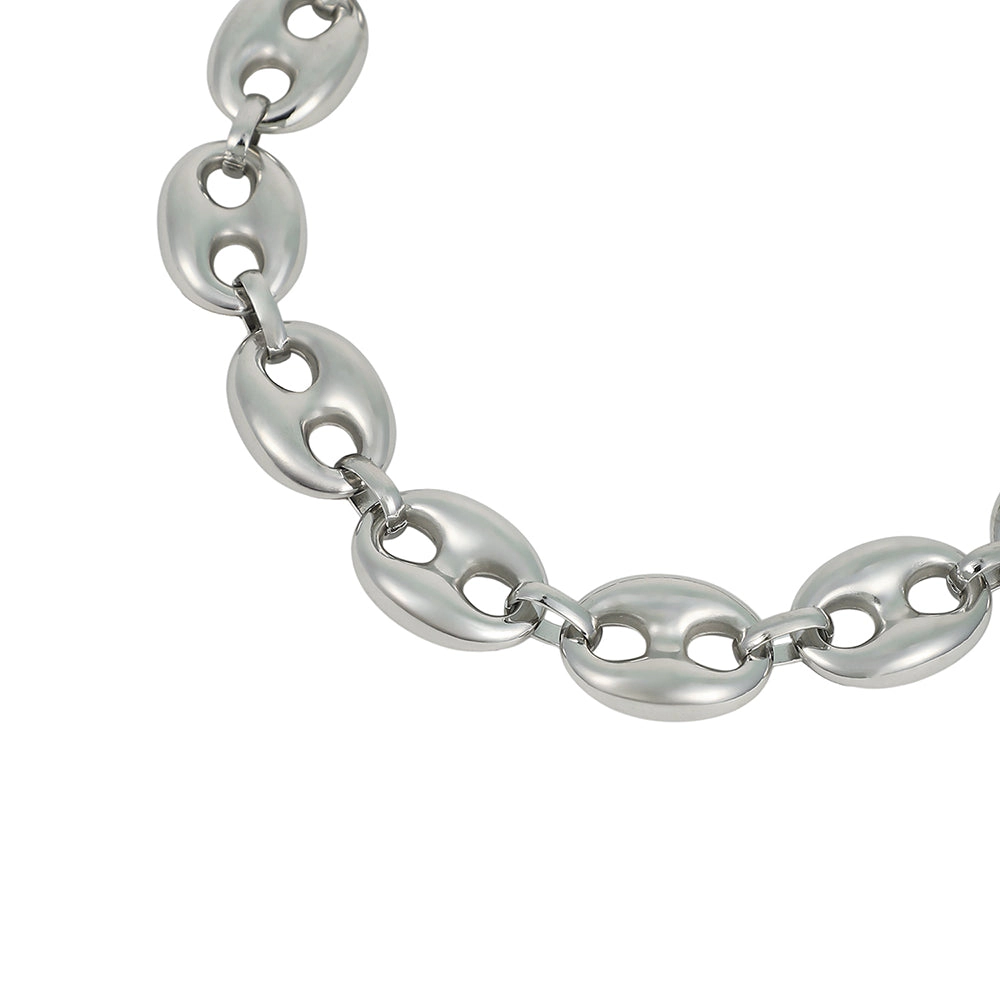SOHI Women's The Chunky Coffee-Bean Chain Necklace - Chrome Silver