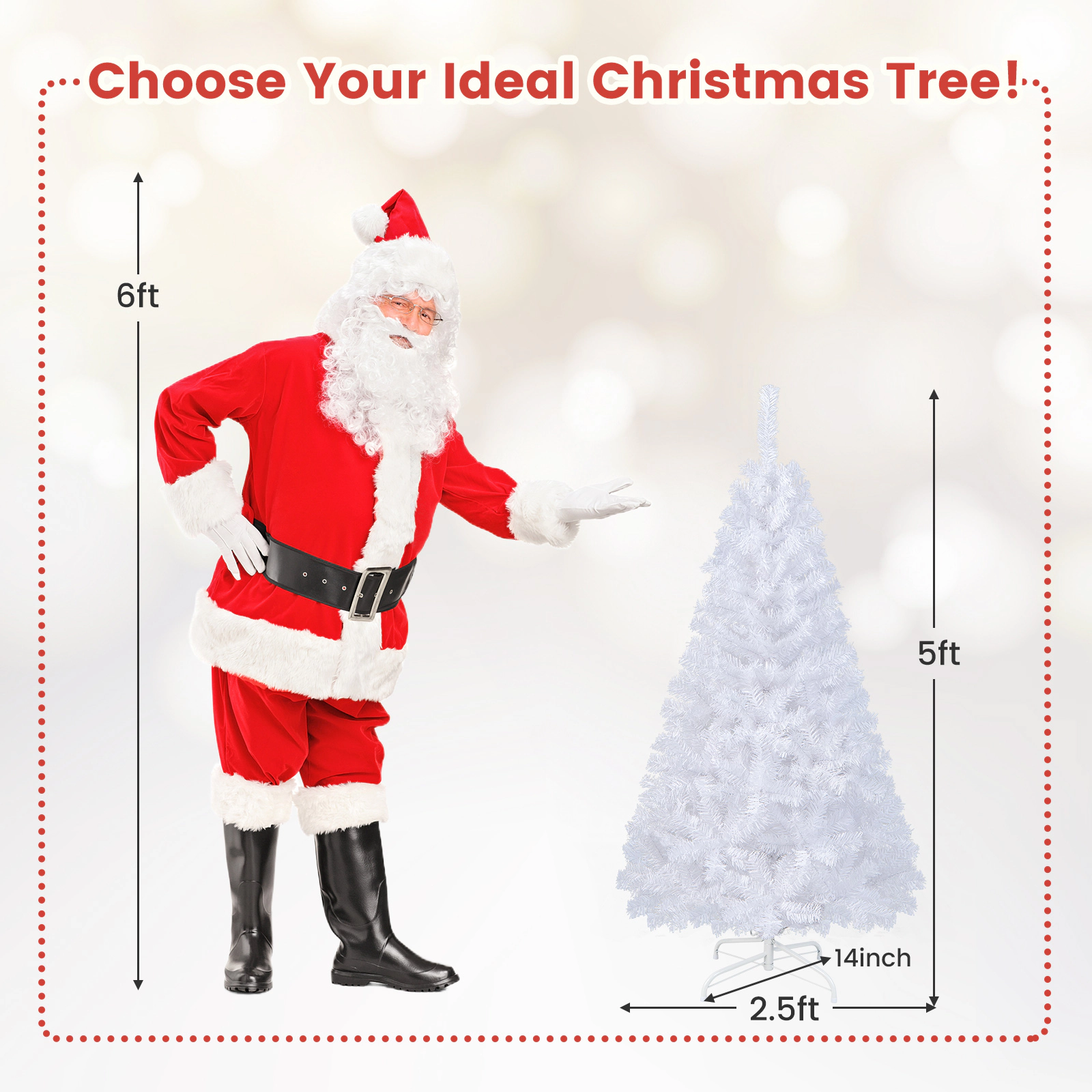 SUGIFT PVC Artificial Christmas Tree with Metal Stand 4.9-ft Tall 350 Tips Easy-Store 3-Piece White Indoor Outdoor