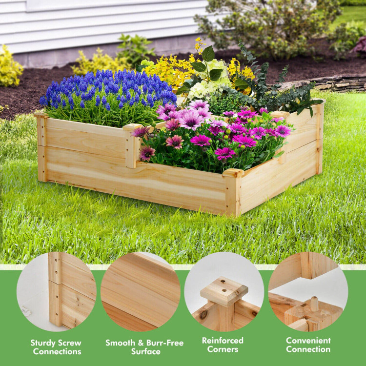 Hivvago 3-Tier Wooden Raised Garden Bed with Open-Ended Base