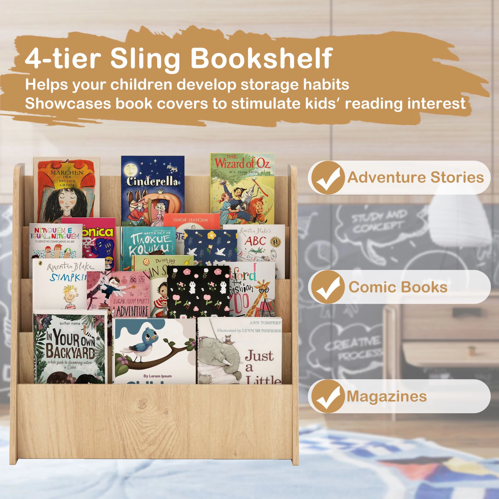 SlickBlue Kids Book Display Rack with Open Shelves for Easy Organization