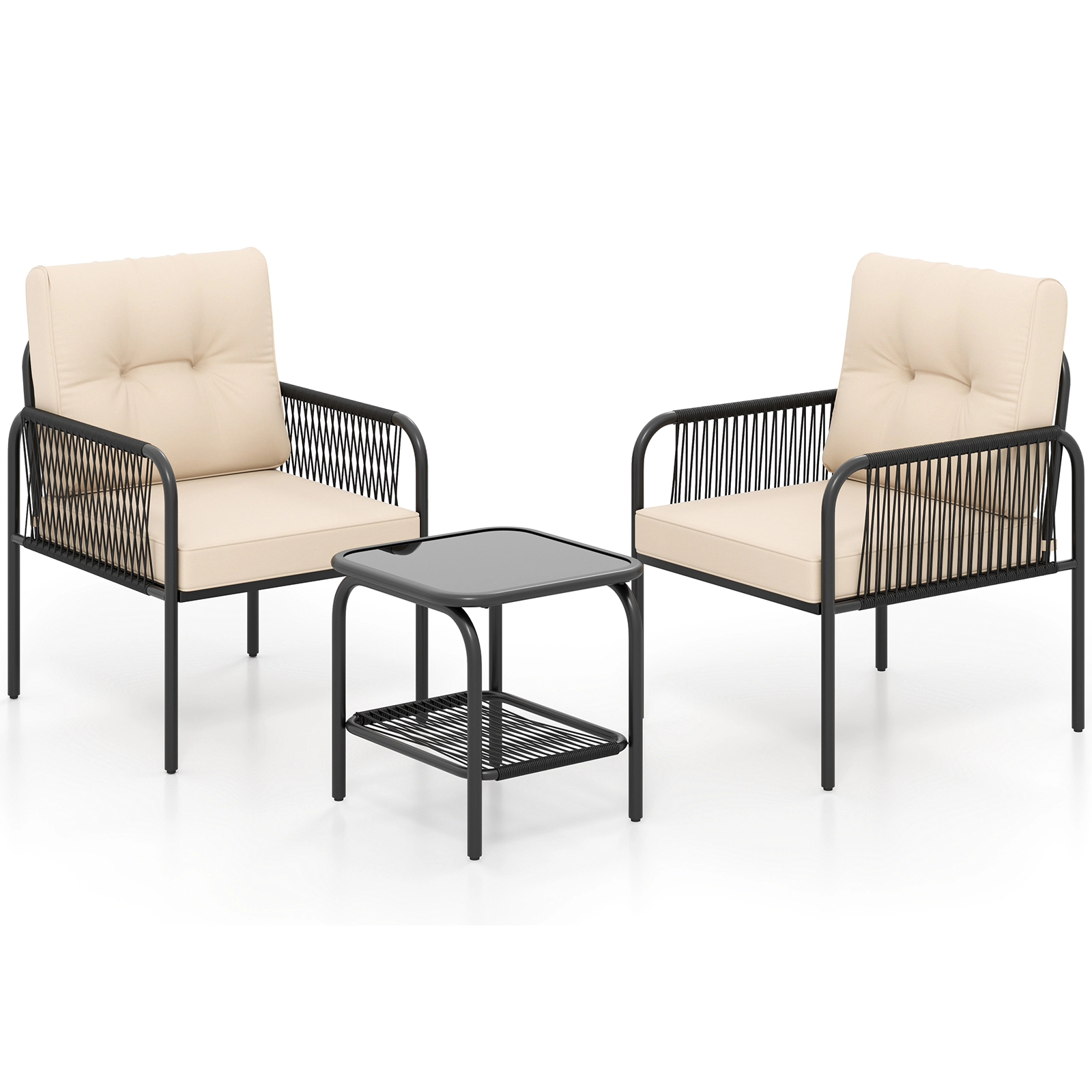 LJG 3 Pieces Patio Bistro PE Outdoor Wicker Rattan Furniture Conversation Set