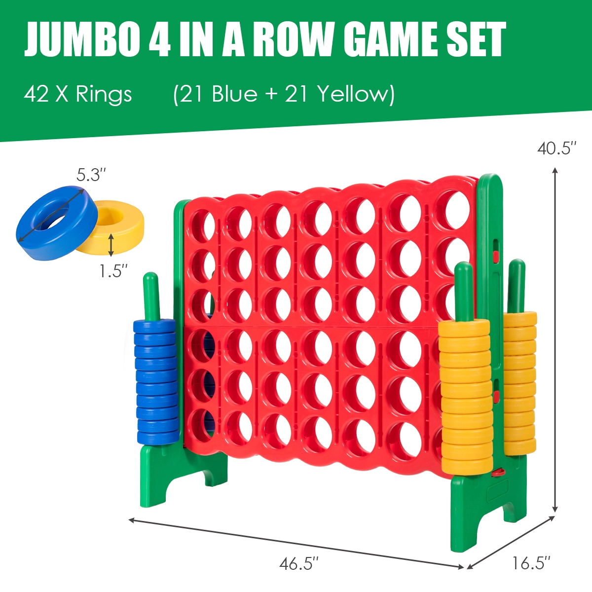 SUGIFT Jumbo 4-to-Score Giant Game Set with 42 Jumbo Rings and Quick-Release Slider Combo Game Red/Blue/Green