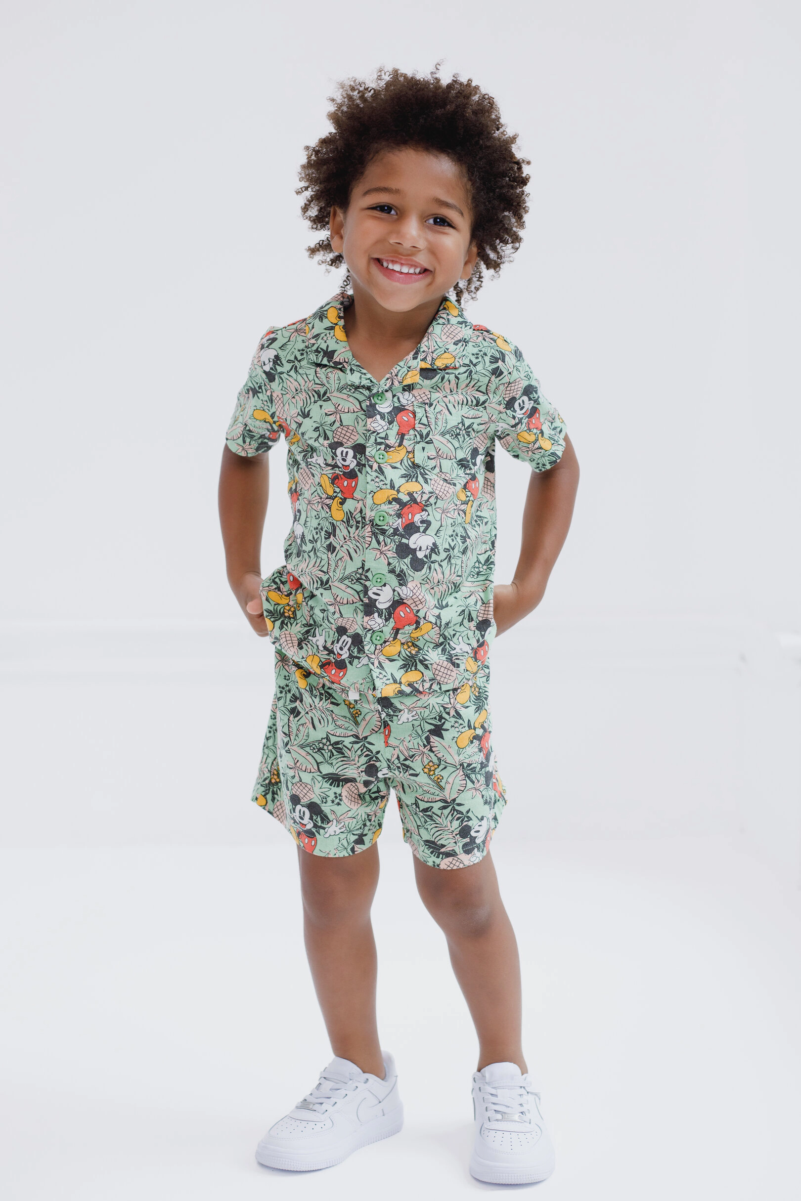 Disney Mickey Mouse Boys' Hawaiian 2-Piece Button-Down Shirt and Shorts Set