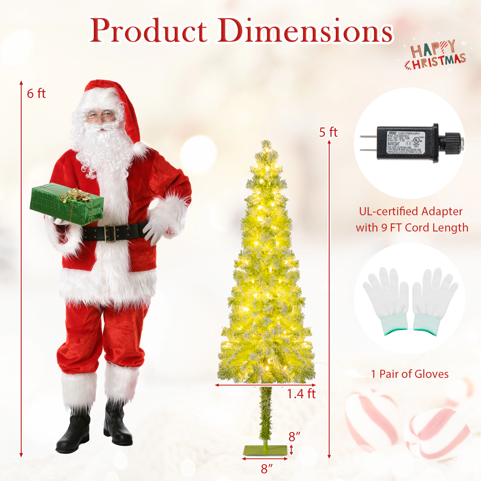 SUGIFT 5 ft Whimsical Christmas Tree with Bendable Top and 216 Branch Tips Pre-Lit Xmas Tree