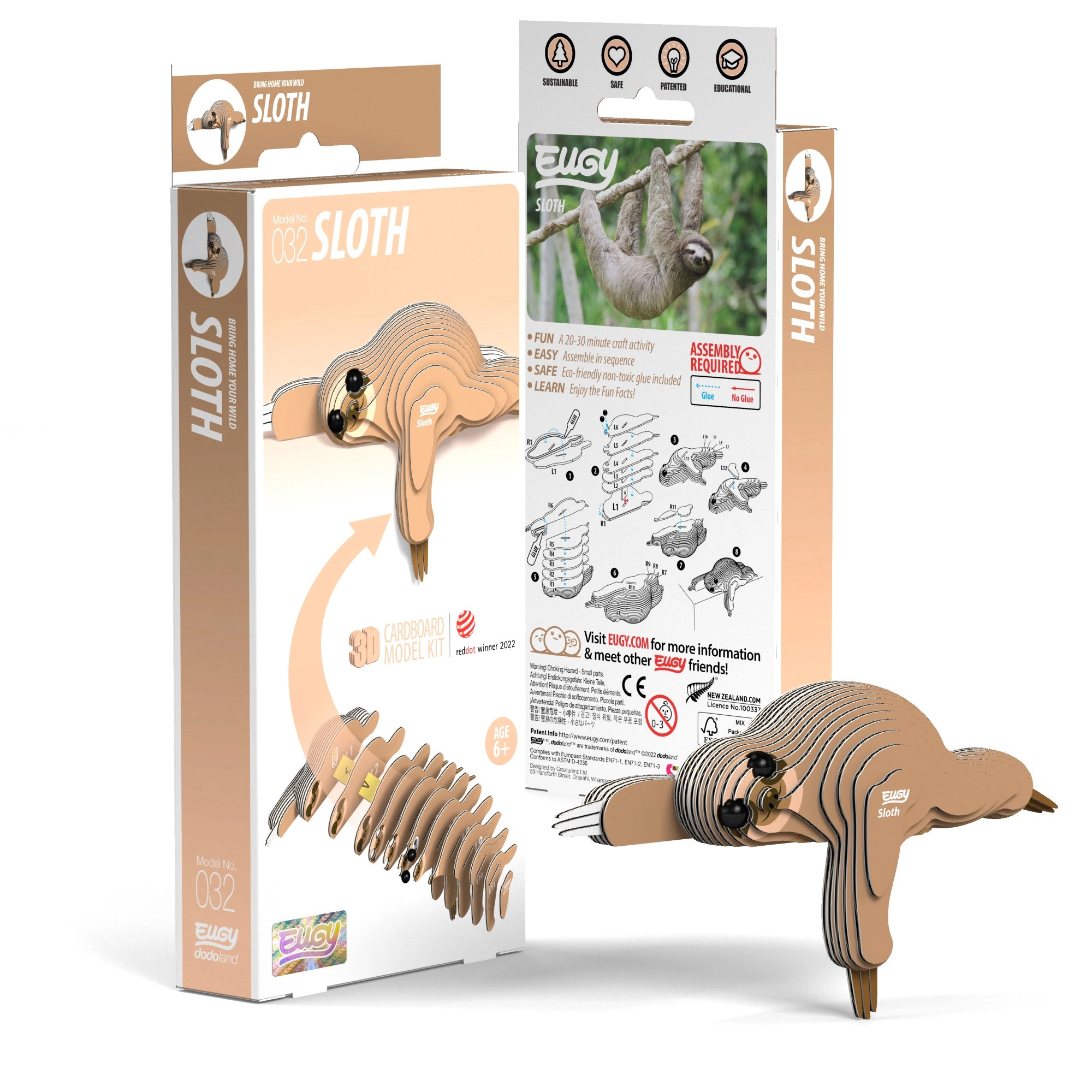EUGY Sloth 3D Puzzle - contains 23 puzzle pieces