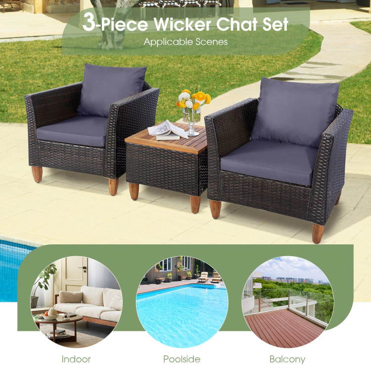 Hivvago 3 Pieces Patio Rattan Bistro Furniture Set With Wooden Table Top