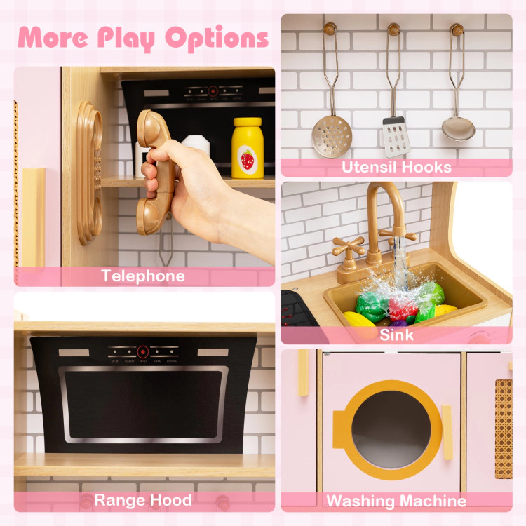 Hivvago Kids Wooden Kitchen Playset with Realistic Lights and Sounds