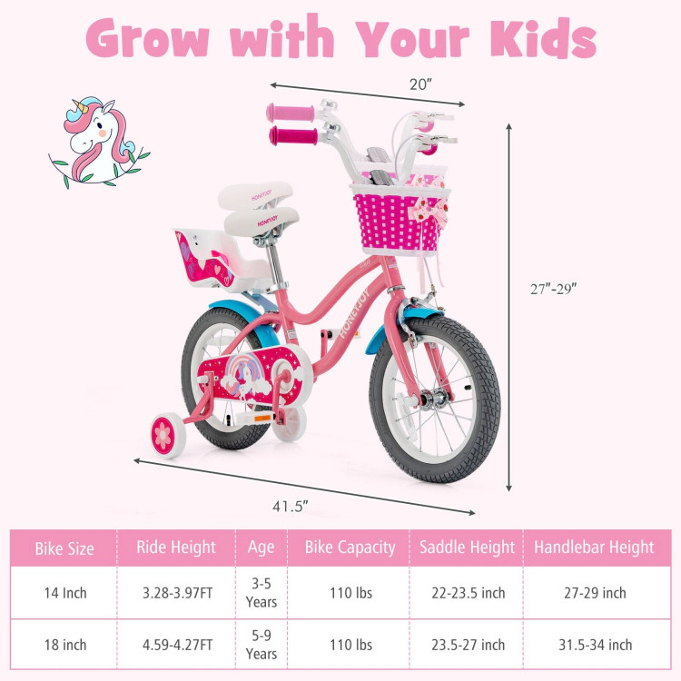 Hivvago Kids Bicycle with Training Wheels and Basket for Boys and Girls Age 3-9 Years