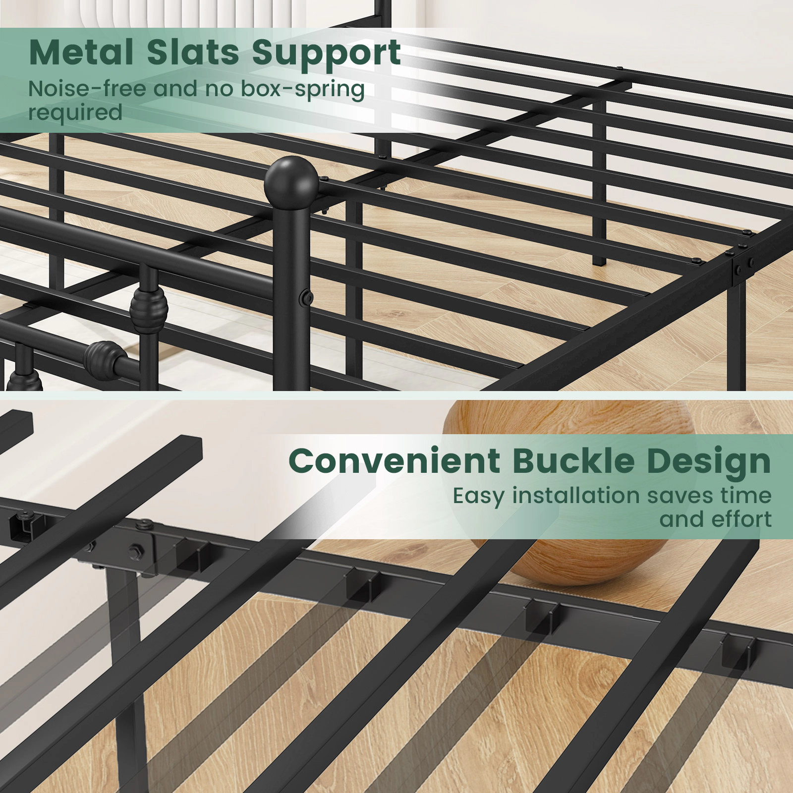 LJG Full/Queen/Twin Size Heavy-Duty Metal Bed Frame with Headboard