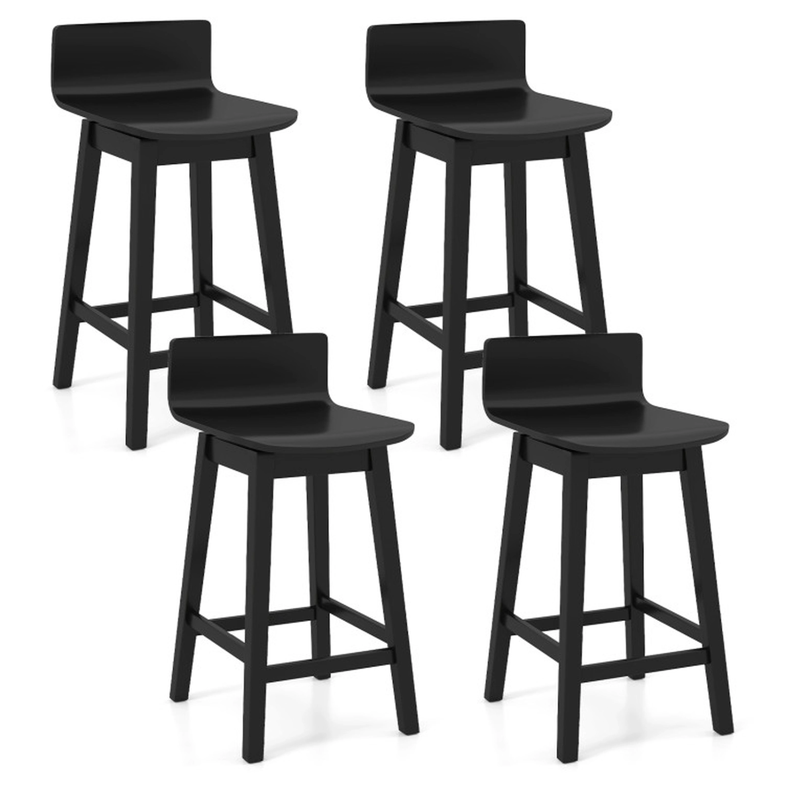 SUGIFT 24.5-in Seat Height Swivel Wooden Bar Stools with Low Back 350-lb Capacity Set of 4 Walnut/Black/White