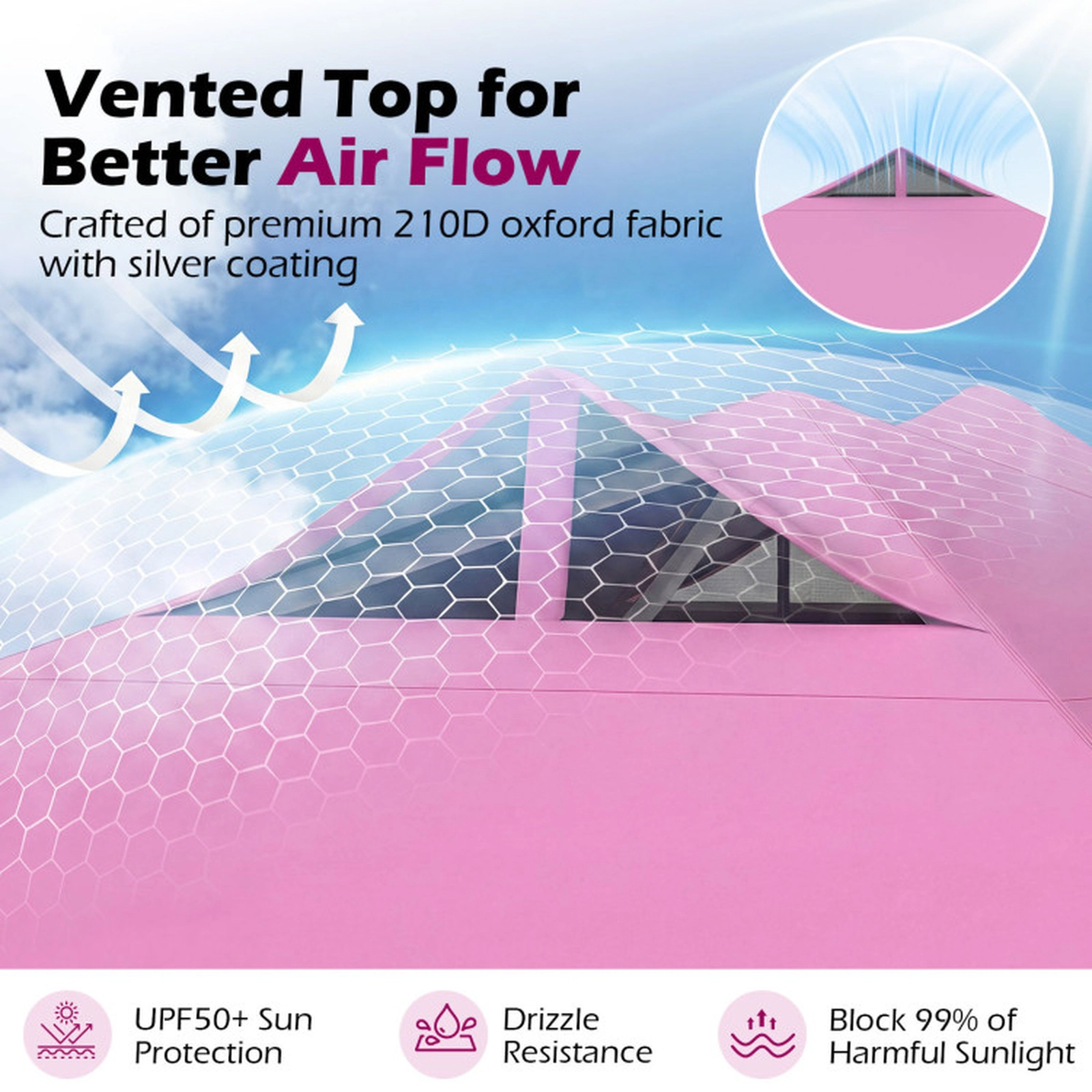 SUGIFT One-Hand Center Lock Pop Up Canopy Tent 10 x 10ft 3-Height Adjustable Pink