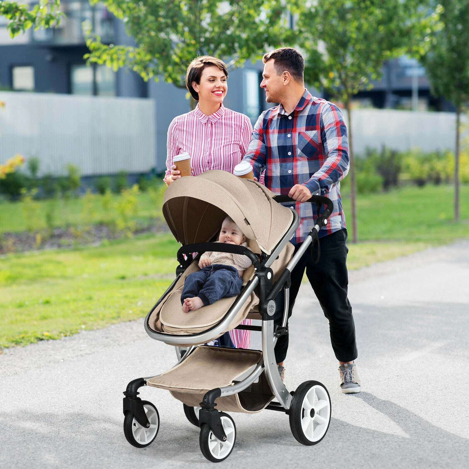 SlickBlue Foldable Infant Stroller with Adjustable Canopy and Safety Harness