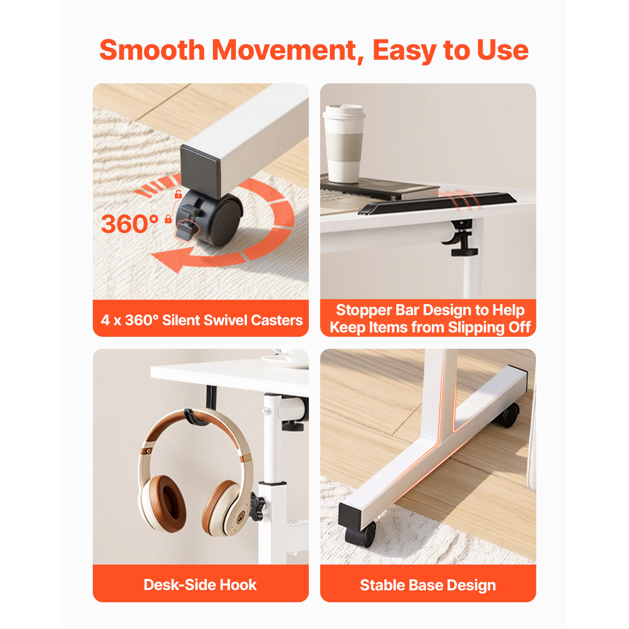 HONGGE Standing Desk, Adjustable Height Mobile Stand Up Desk with Casters, Small Computer Sit Stand Desk