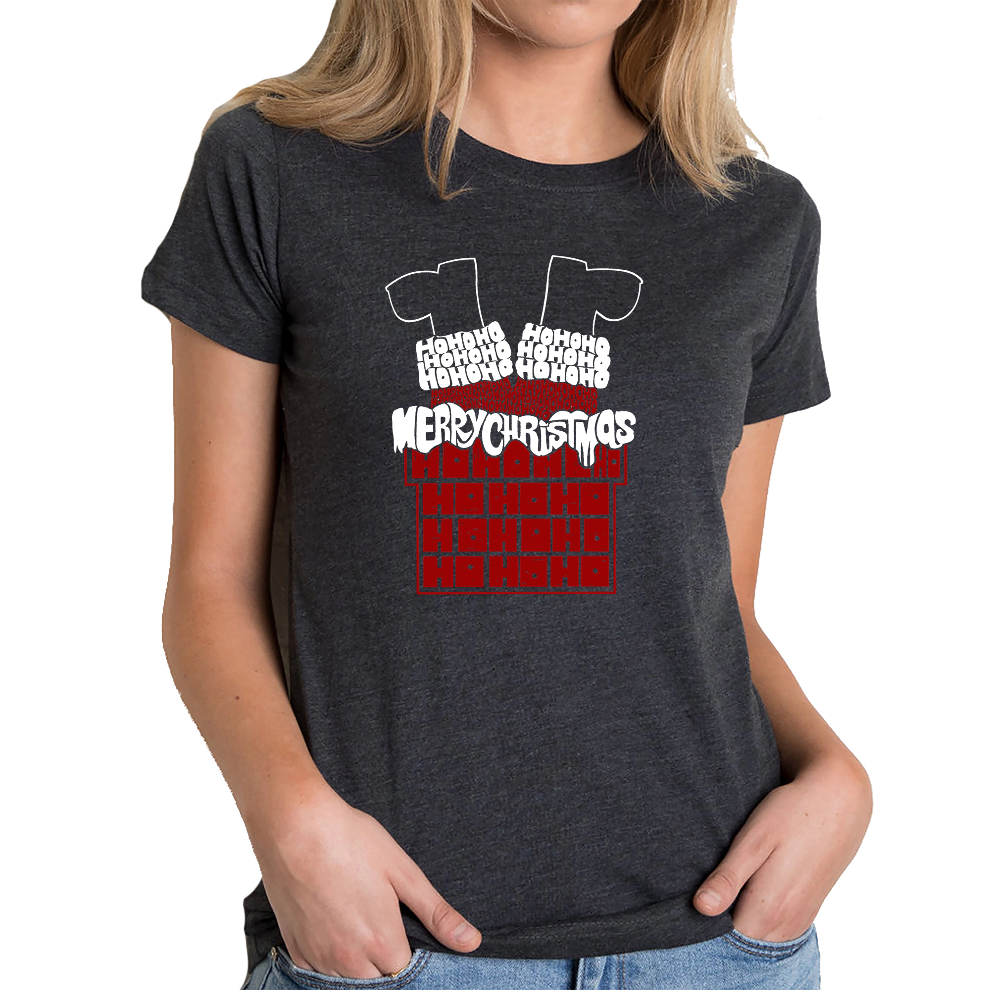 LA Pop Art Women's Cotton/Poly Blend Word TShirt - Chimney Santa