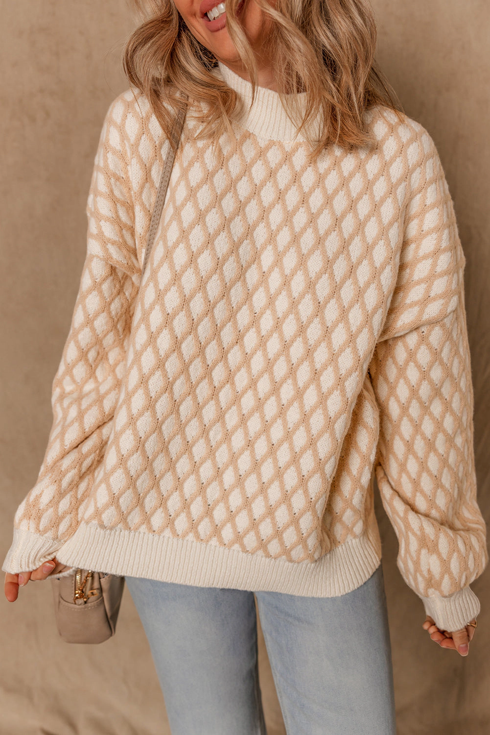 Threaded Pear Women's Ximena Rhombus Textured Knit Sweater