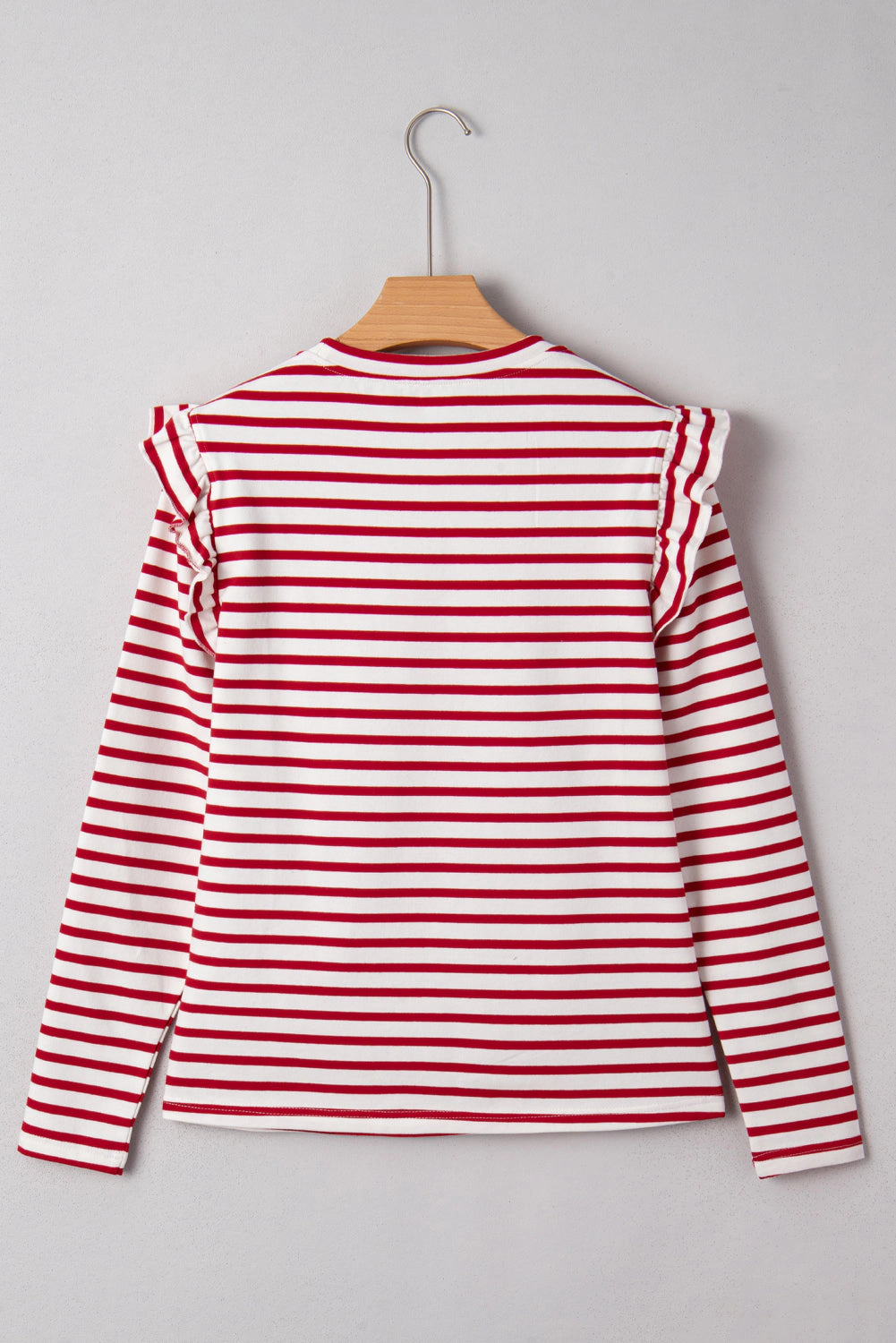 Threaded Pear Women's Meilani Stripe Ruffle Trim Long Sleeve Top