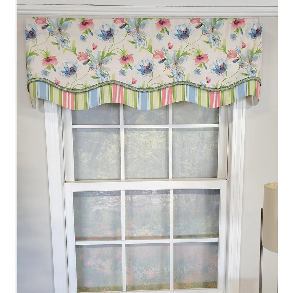 RLF Home Flowers Bloom Glory 100% Cotton Floral Design with Gimp Trim Lining Spot Clean Valance 50"x16" Multicolor