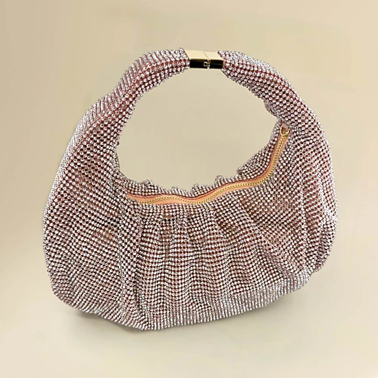 Fashnzfab Rhinestone Bling Studded Slouch Hobo Evening Crossbody Bag