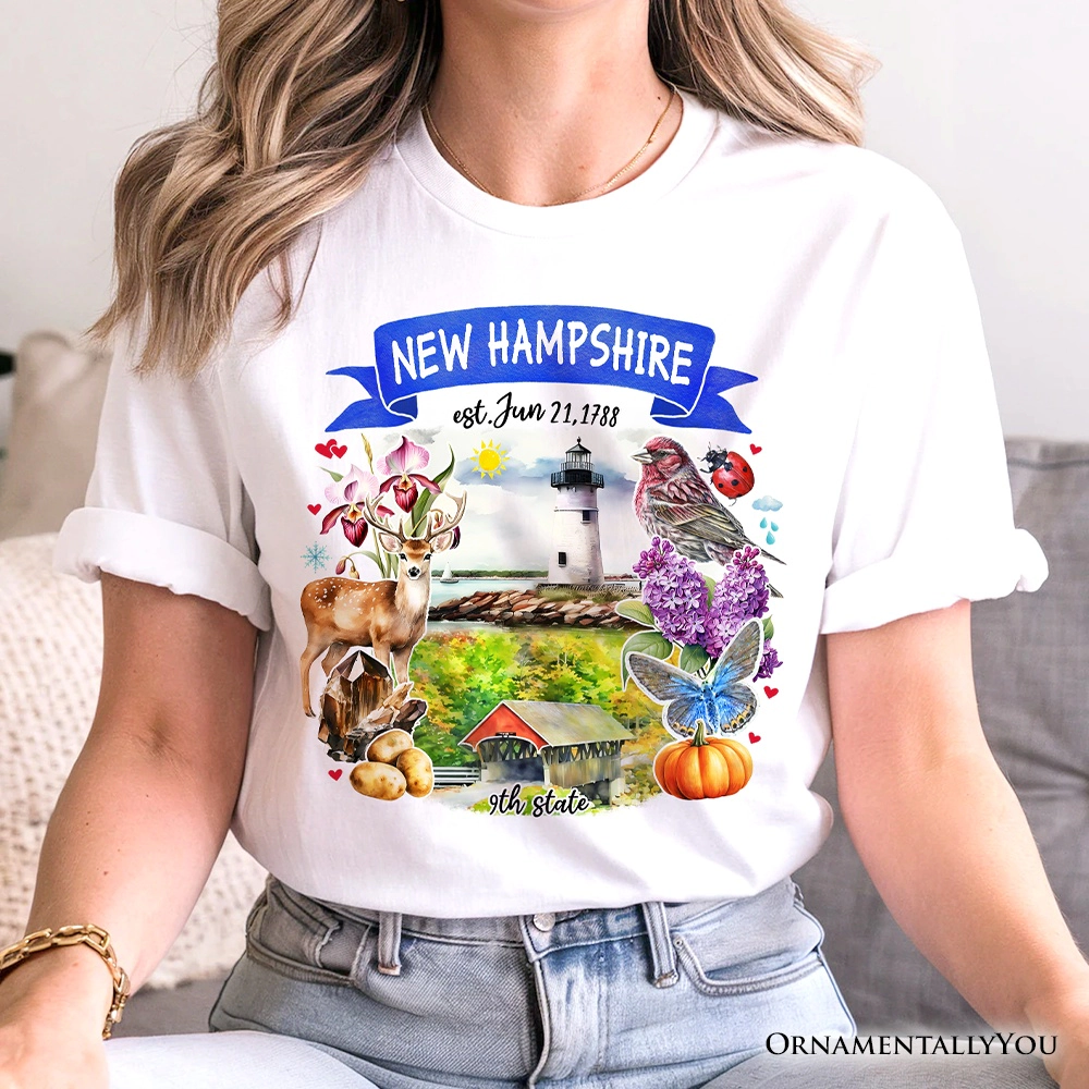 OrnamentallyYou Unisex Artistic New Hampshire State Themes And Landmarks T-Shirt