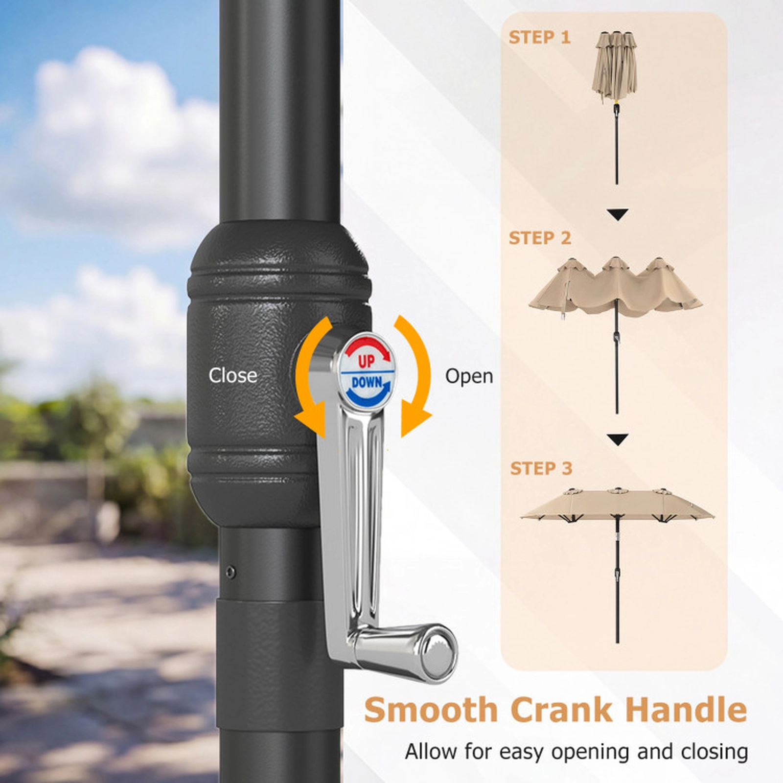 SUGIFT Push Button Tilt Crank Handle and 12 Ribs 10 x 5.3 FT Double-Sided Patio Umbrella