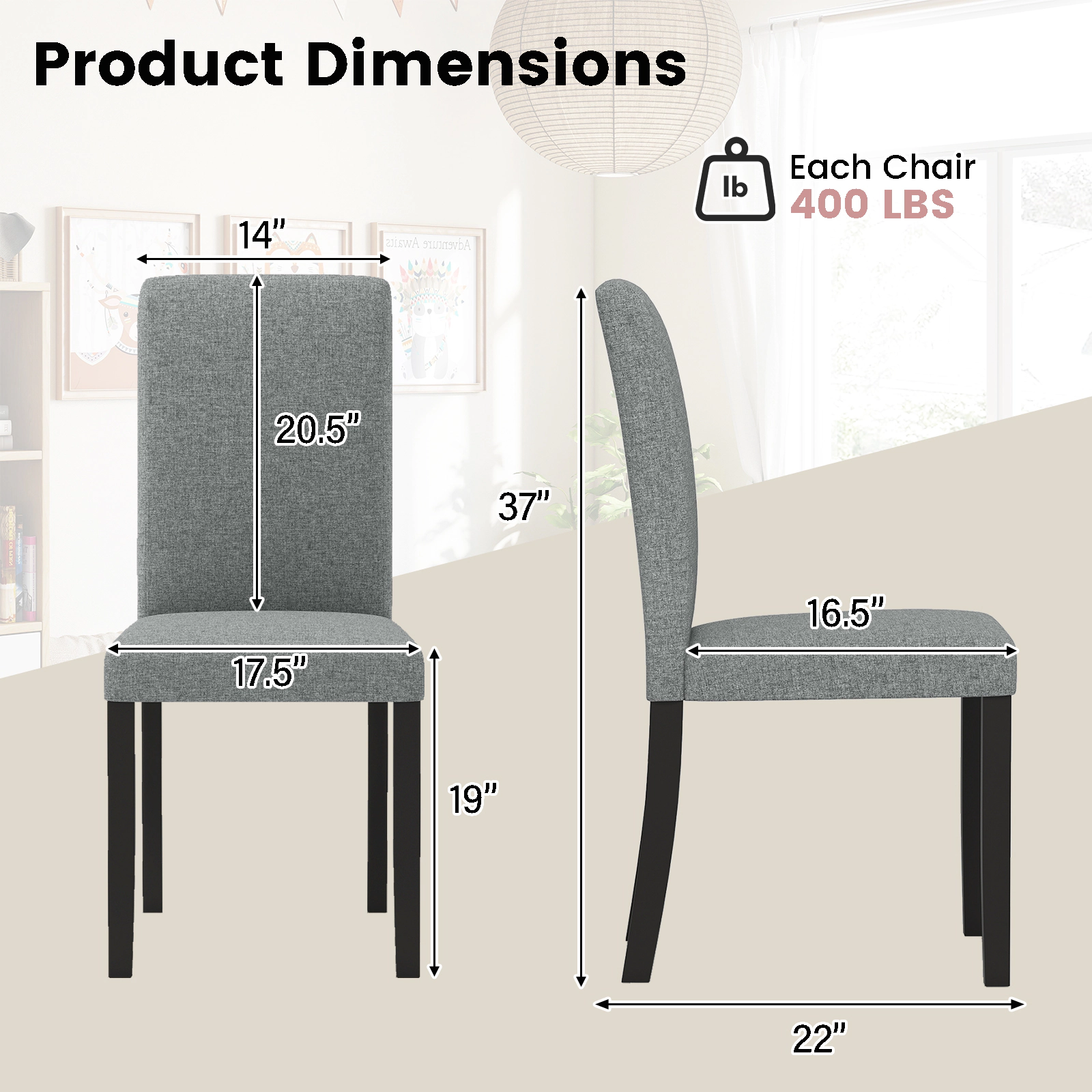 LJG Dining Chair Set of 2 Mid-Century Modern Chairs with Rubber Wood Legs