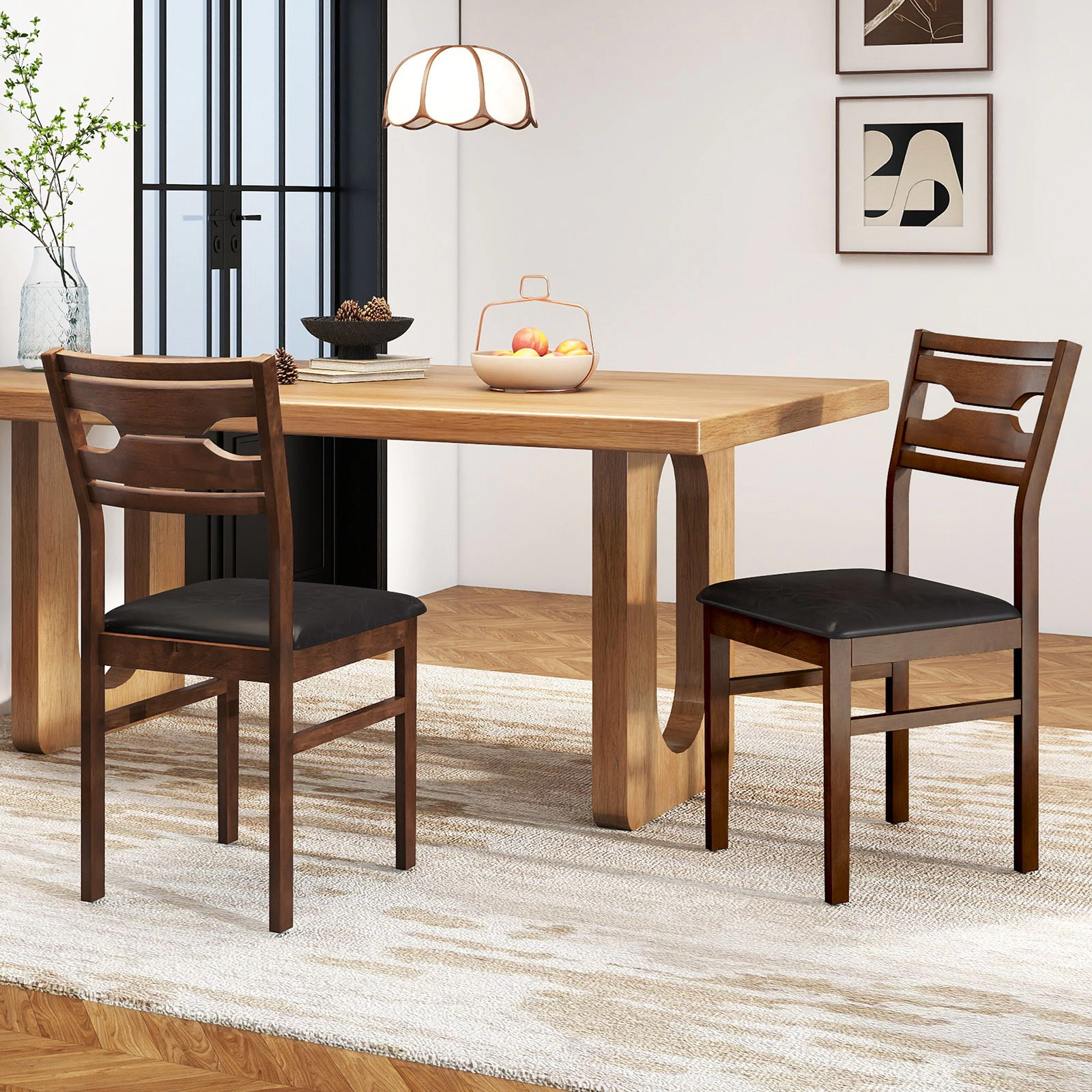 SlickBlue Wooden Dining Chairs Set of 2, PU Leather Upholstery
