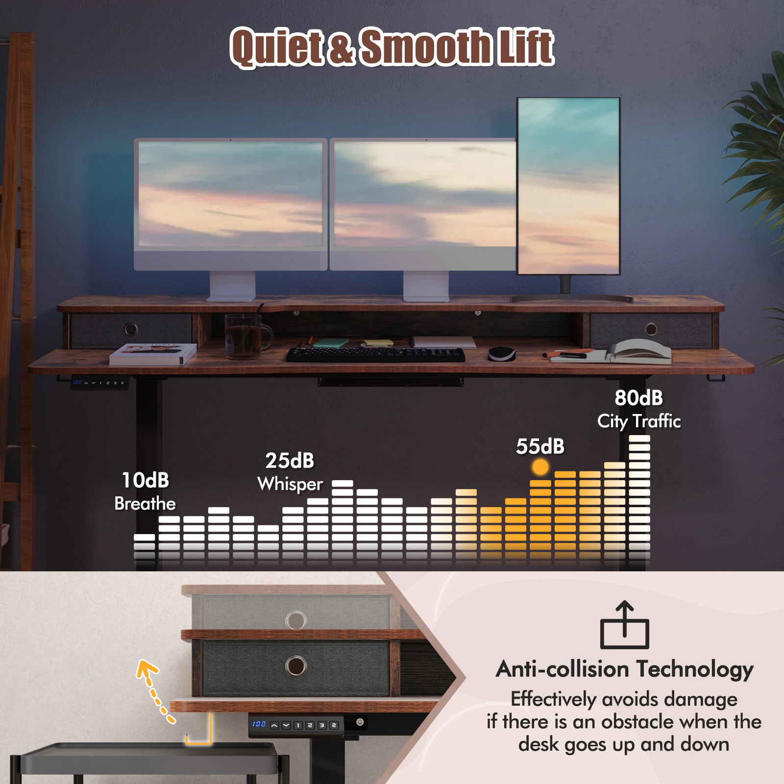 SUGIFT 63 x 24 Inch Electric Standing Desk with 2 Drawers and Monitor Shelf