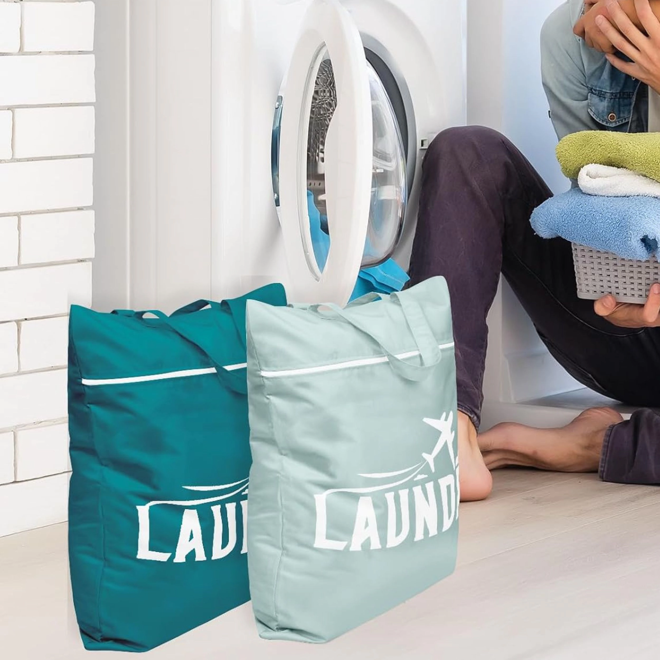 Stock Preferred Pack of 2 Waterproof Laundry Bags Washable Wet Dry Clothes Storage