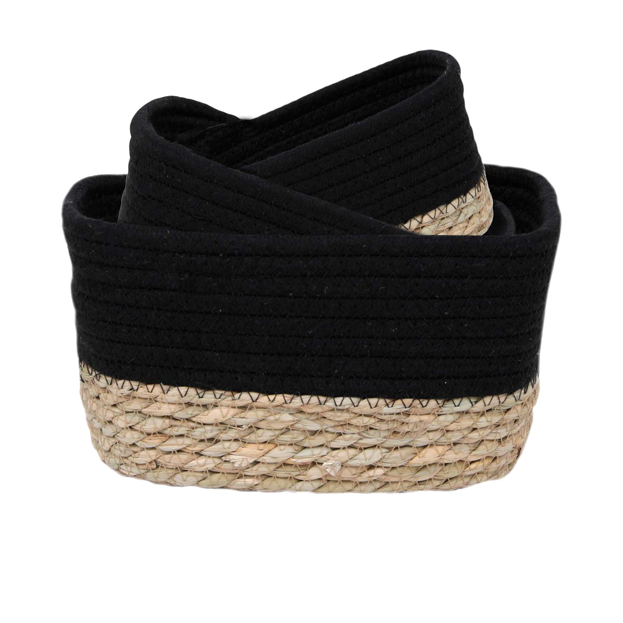 Evideco French Home Goods Set of 3 Stackable Cotton Rope Baskets with Seagrass Base
