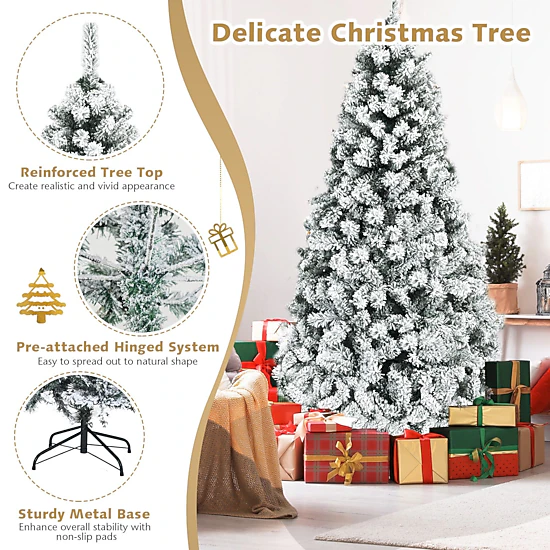 SlickBlue Pre-Lit Artificial Christmas Tree with Hinged Branches