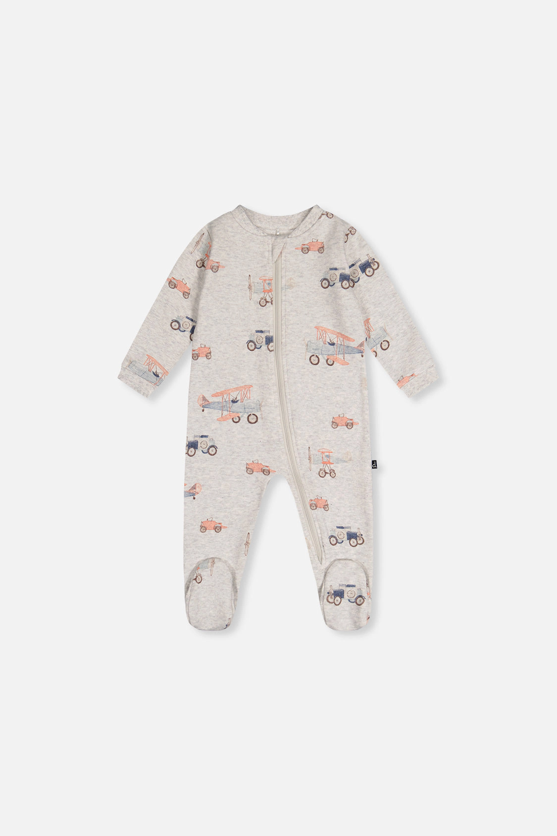 Deux par Boys Organic Cotton Airplane Print Front Zip Footed One Piece Pajama