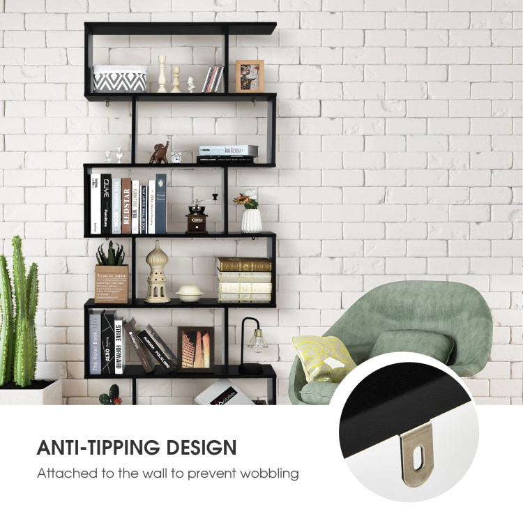 Hivvago 6 Tier S-Shaped Bookshelf Storage Display Bookcase Decor Z-Shelf