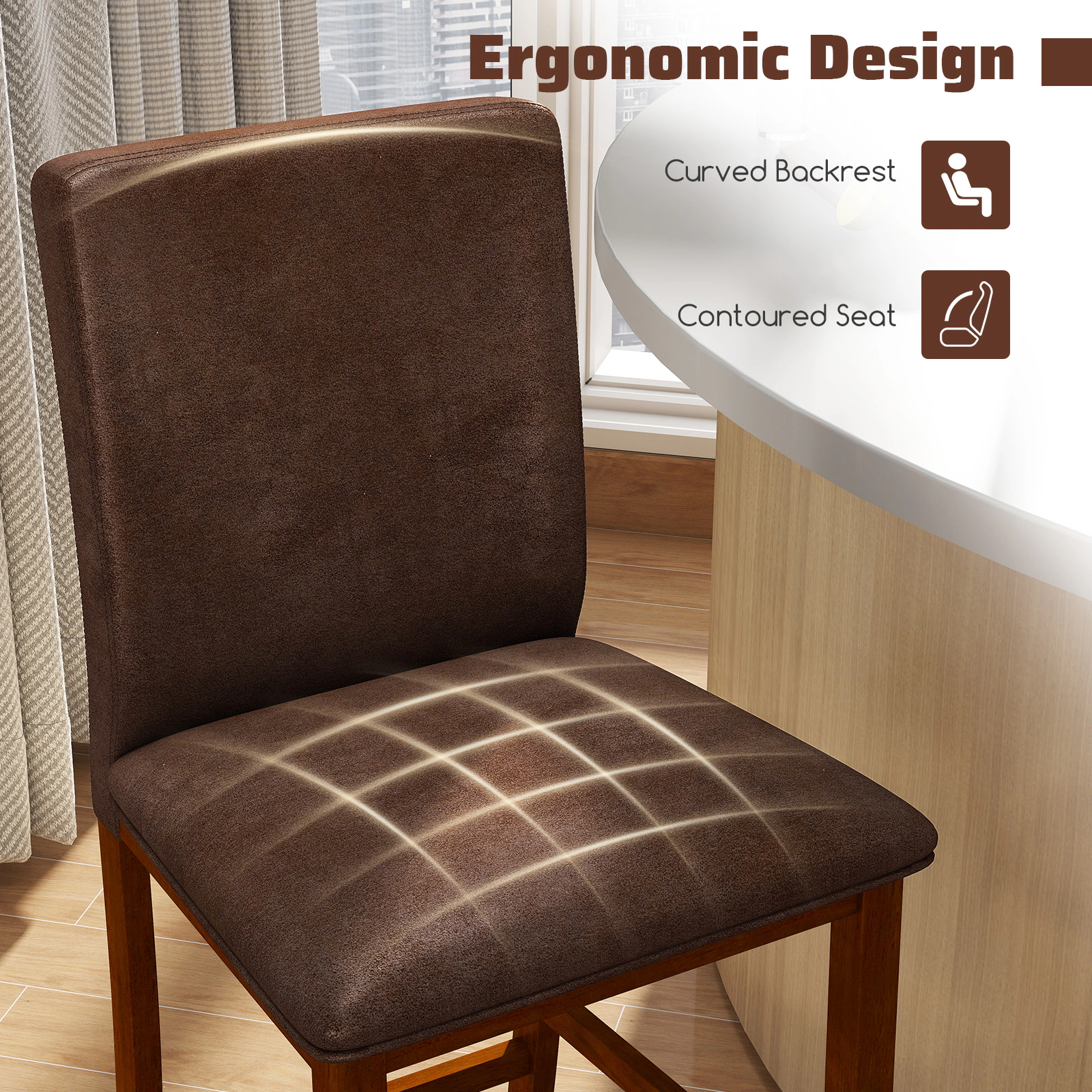 Glintex 2-Piece 26-Inch Counter Stool Set with Curved Back and Polyester Seat, Walnut + Brown