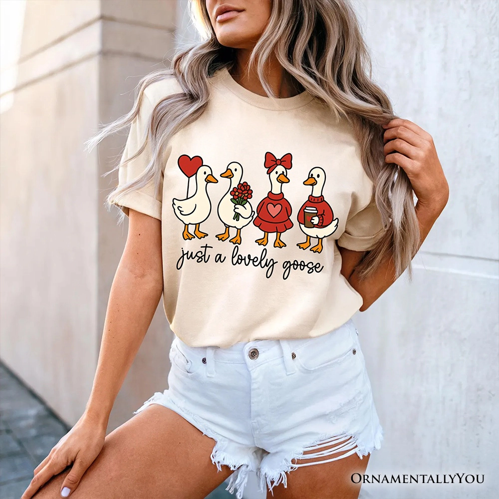 OrnamentallyYou Womens Just A Lovely Goose Valentine T-Shirt