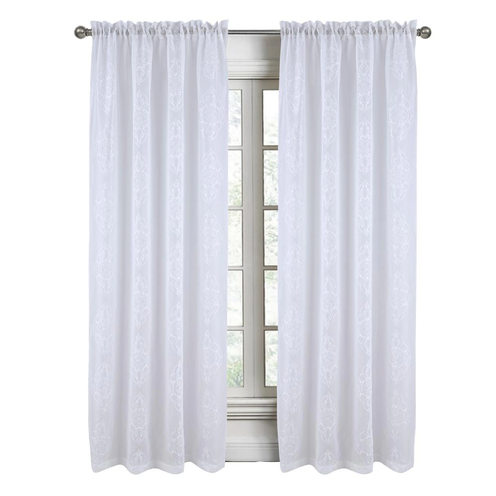 RT Designers Collection Andrea Emb Metallic Doily Rod Pocket Room Darkening Curtain Panels for Bedroom 54" x 95" White