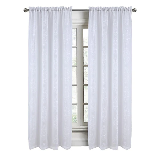 RT Designers Collection Andrea Emb Metallic Doily Rod Pocket Room Darkening Curtain Panels for Bedroom 54" x 95" White