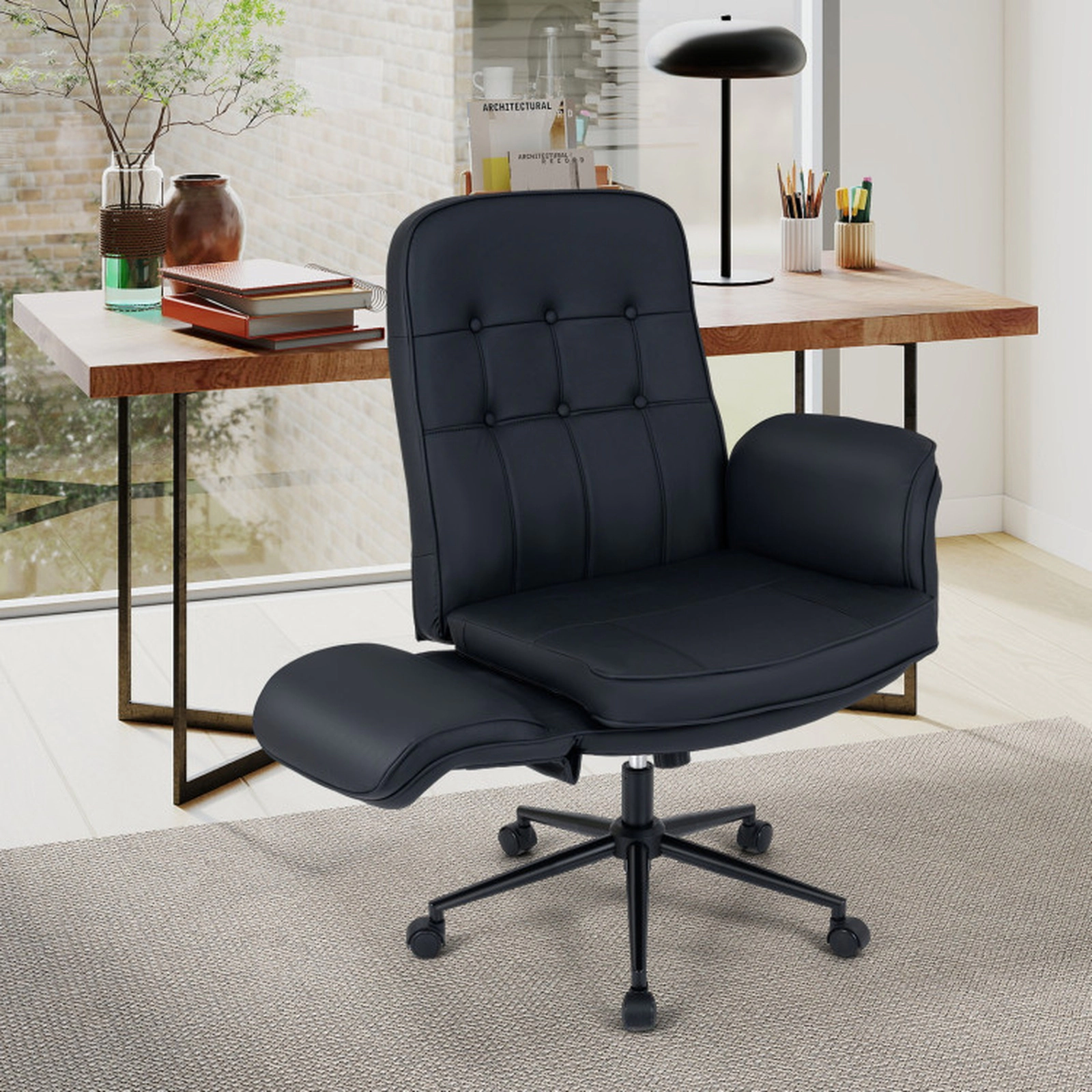 SUGIFT 5-Position Armrests Removable Cushion Criss Cross Swivel Office Chair 32.5-in x 29.5-in 330-lb Capacity Black
