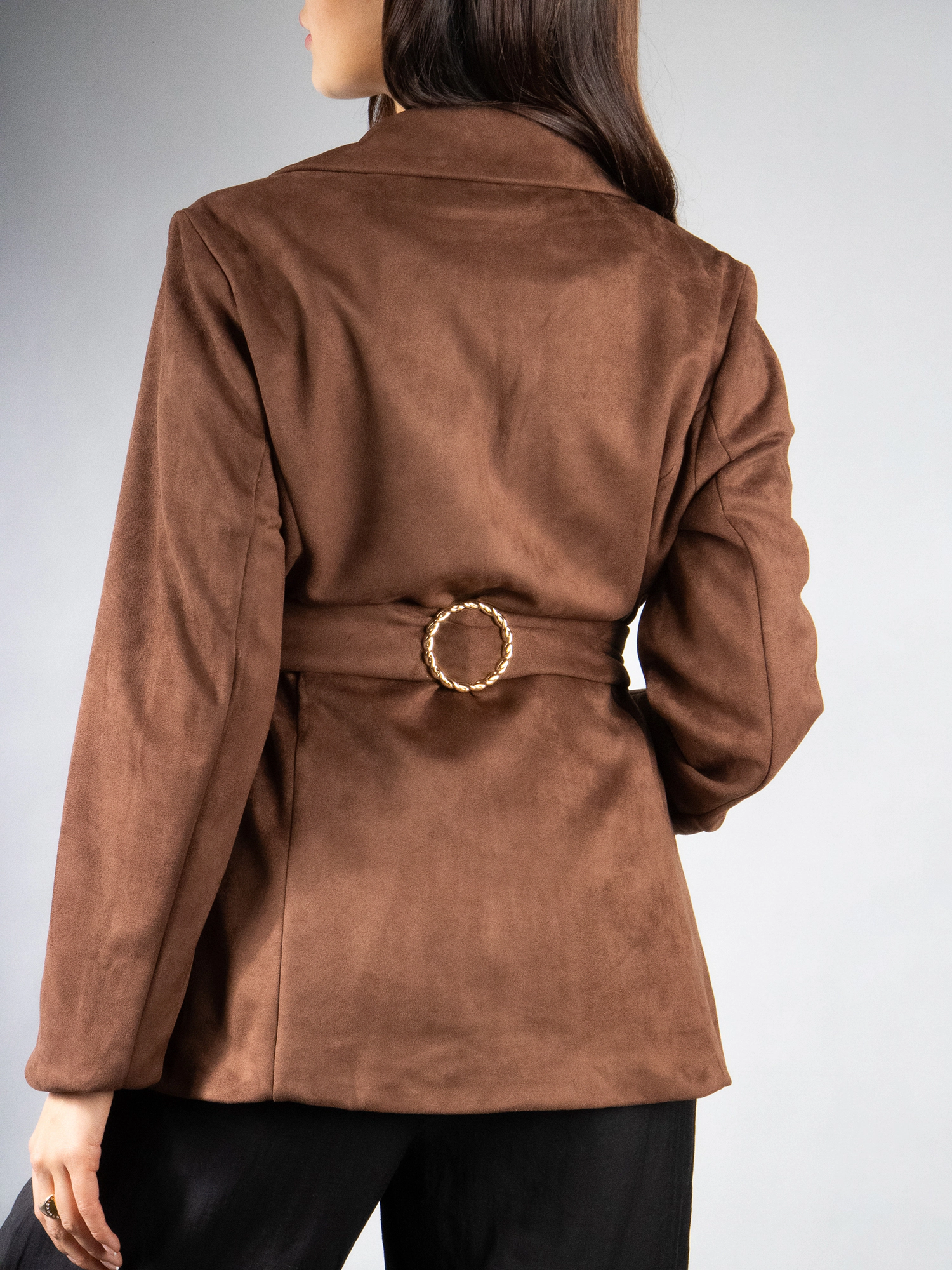 JESS by Meiko Women's Faux Suede Notched Lapel Wrap Belt Blazer