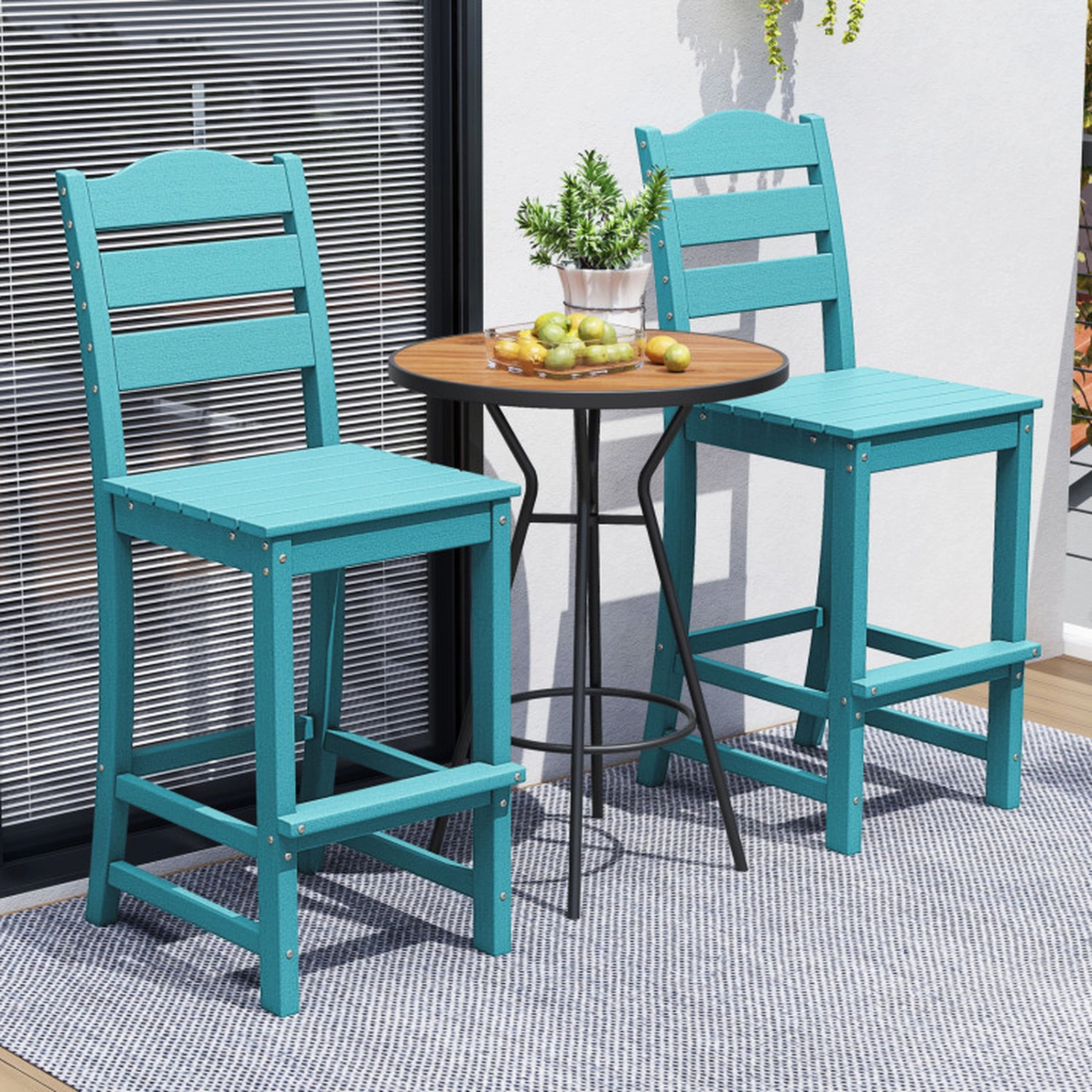 SUGIFT Turquoise HDPE Outdoor Bar Stool, 30-in Counter Height, 360-lb Capacity