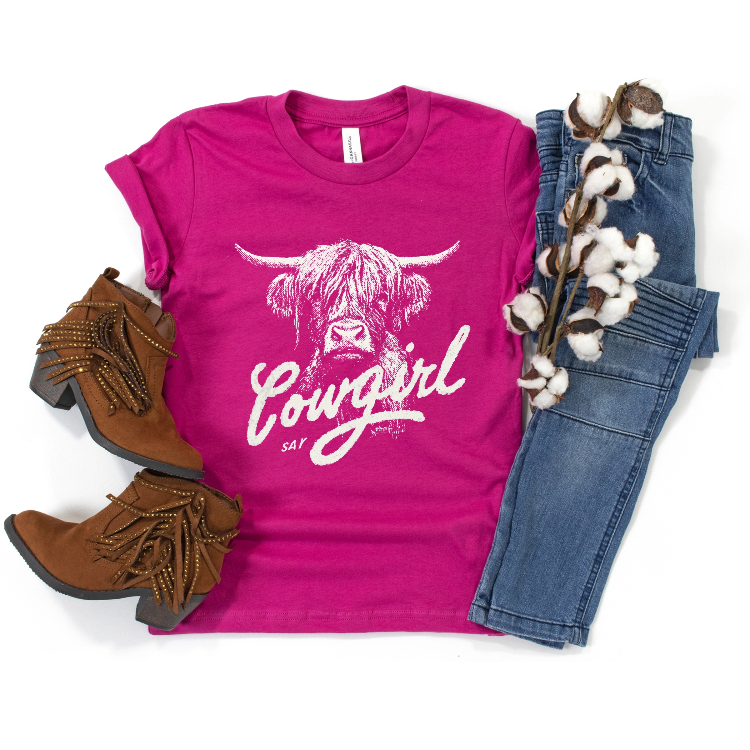 The Juniper Shop - Cowgirl Highland Cow Youth Short Sleeve Graphic T-Shirt