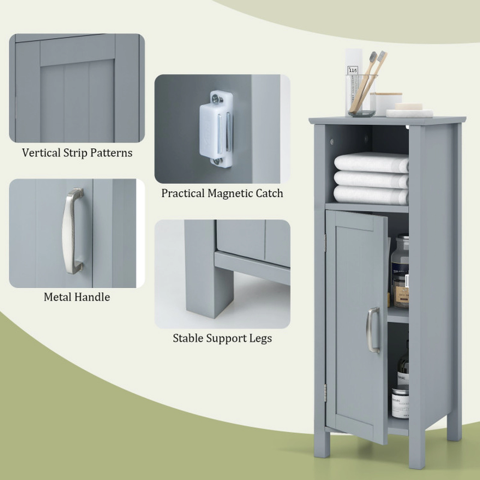 SUGIFT Waterproof MDF Bathroom Storage Cabinet with Open Shelf 66-lb Top Capacity 2-Tier Interior Gray