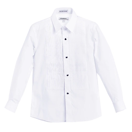 Gioberti Boy's White Tuxedo Dress Shirt, with Bow Tie and Metal Studs