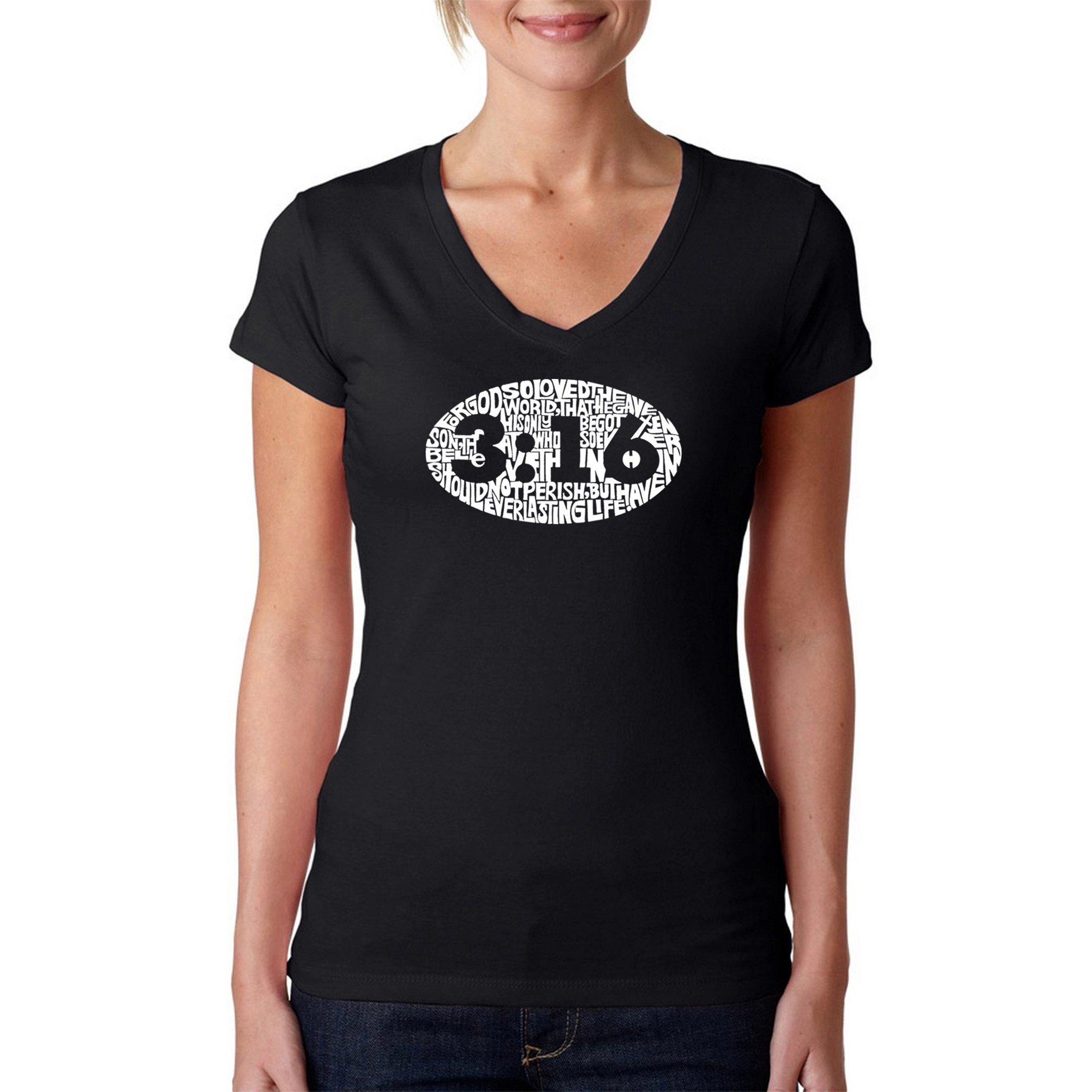 LA Pop Art Womens Word V-Neck T-Shirt - John 3:16
