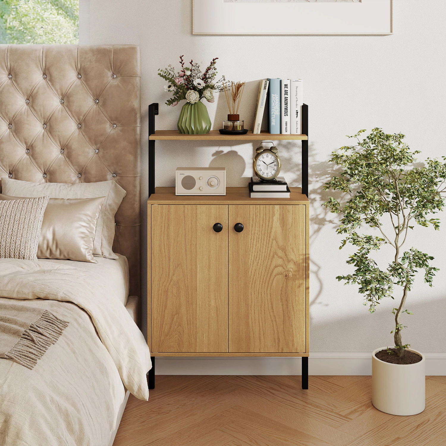 LJG 2-Door Wall Mount Bookshelf with Storage Cabinet
